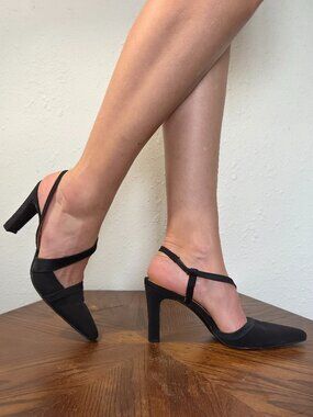 Paloma Made in Italy Black Satin Strappy Pumps Heels Size 8AA